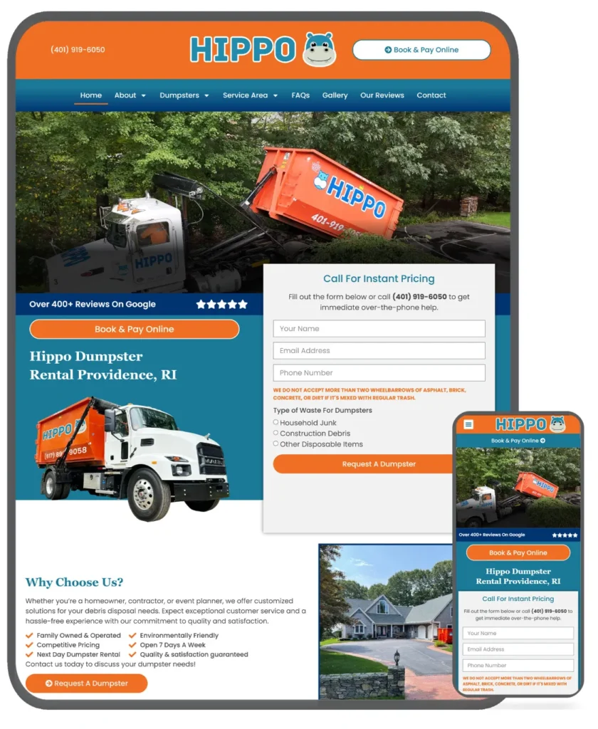 hippo dumpsters website design