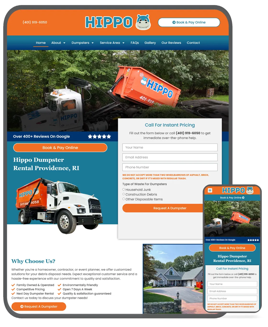 hippo dumpsters website design